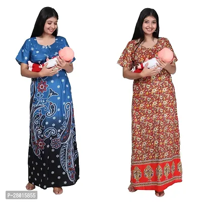 Women Printed Feeding Nighty For Maternity Wear In Amazing Colors And Best Fabric Pack Of 2-thumb0