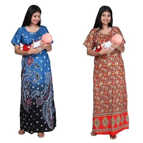 Women Printed Feeding Nighty Combo For Maternity Pack Of 2