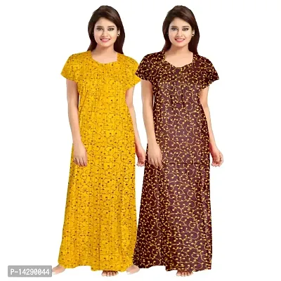 Nandini Women's Cotton Printed Night Gown Long Nighty Combo (Pack of 2; Jaipuri; Free Size)