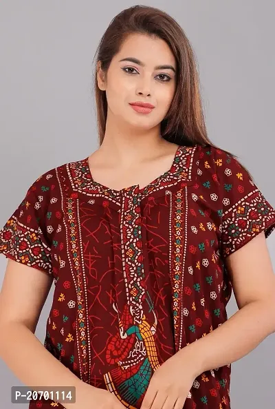 Trendy Cotton Maroon Short Sleeves Nightwear For Women-thumb2