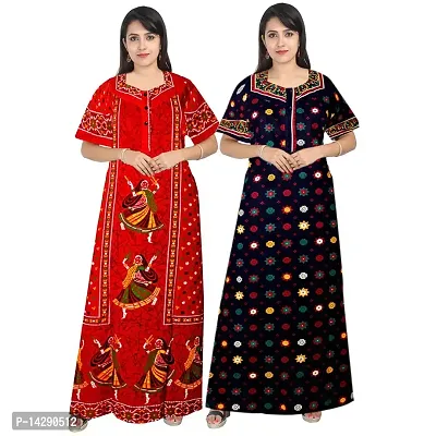 Mudrika Women Full Length Cotton Nighty (Multicolour Free Size) -Combo Pack of 2 Pieces