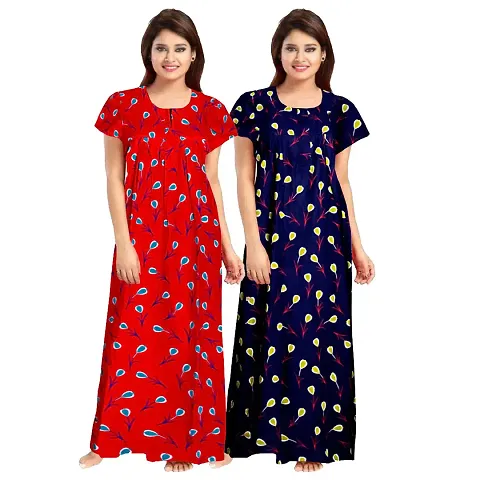 Womens Cotton Printed Nighty/Night Gowns - Pack Of 2/Cotton Nighty Combo For Women