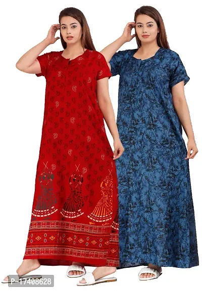 Elegant Multicoloured Cotton Printed Nighty For Women Combo Pack Of 2-thumb0