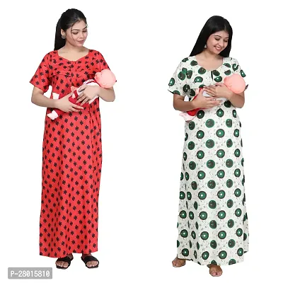 Women Printed Feeding Nighty For Maternity Wear In Amazing Colors And Best Fabric Pack Of 2