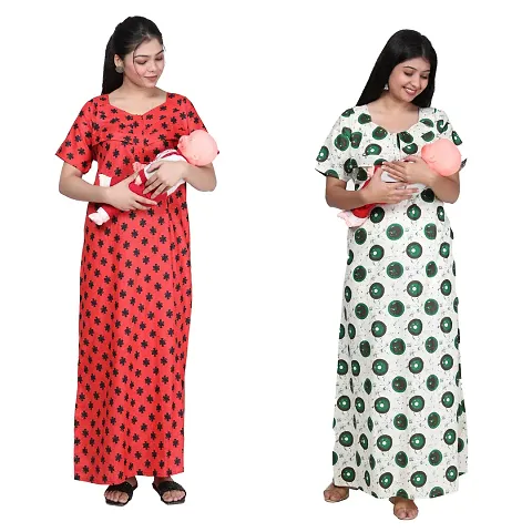 Women Printed Feeding Nighty Combo For Maternity Pack Of 2