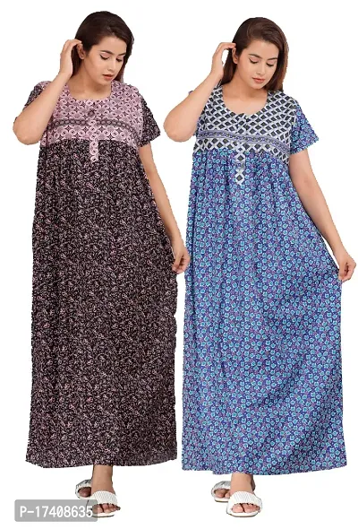 Elegant Multicoloured Cotton Printed Nighty For Women Combo Pack Of 2