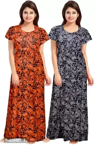 Elegant Multicoloured Cotton Printed Nighty For Women Combo Pack Of 2-thumb0