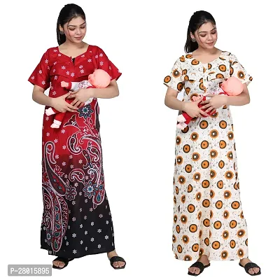 Women Printed Feeding Nighty For Maternity Wear In Amazing Colors And Best Fabric Pack Of 2