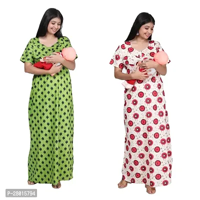 Women Printed Feeding Nighty For Maternity Wear In Amazing Colors And Best Fabric Pack Of 2