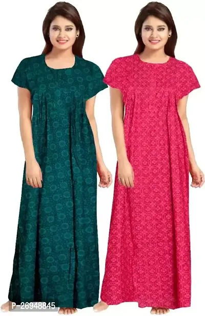 Elegant Multicoloured Cotton Printed Nighty For Women Combo Pack Of 2-thumb0