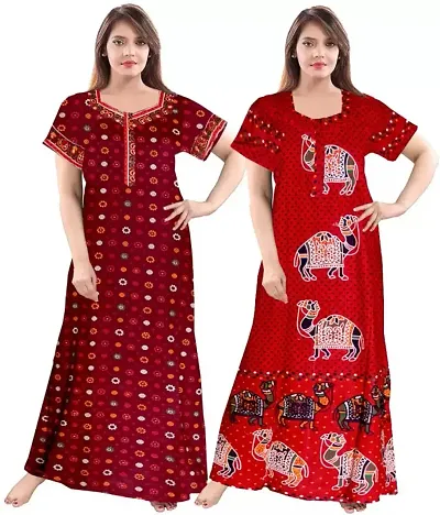 KHUSHI PRINT 100% Pure Cotton Nighties Combo (Pack of 2)