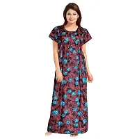 Nandini Women's Cotton Maxi Nighty Full Length 55 inch Maxi Dress with Front Zip Regular Sleepwear Night Gown (Multicolor,Free Size)-thumb3