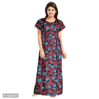 Nandini Women's Cotton Maxi Nighty Full Length 55 inch Maxi Dress with Front Zip Regular Sleepwear Night Gown (Multicolor,Free Size)-thumb4