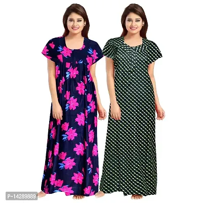 Nandini Women's Soft Cotton Sleepwear Nighty Gown (Multicolour, Free Size) -Combo Pack of 2