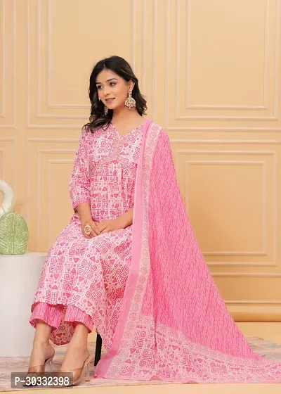 Stylish Pink Cotton Printed Kurta, Bottom and Dupatta Set For Women-thumb3