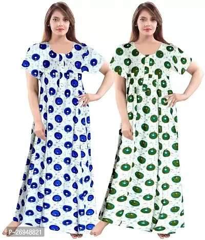 Elegant Multicoloured Cotton Printed Nighty For Women Combo Pack Of 2-thumb0