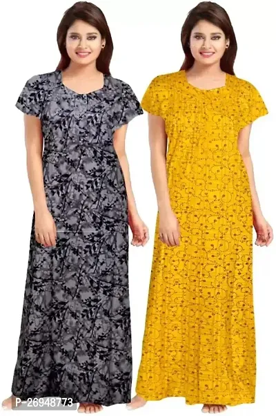 Elegant Multicoloured Cotton Printed Nighty For Women Combo Pack Of 2-thumb0