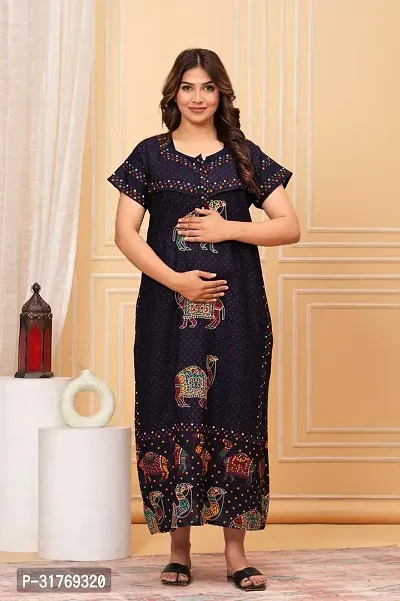 Elegant Multicoloured Cotton Printed Maternity Nighty For Women