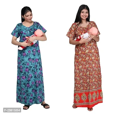 Women Printed Feeding Nighty For Maternity Wear In Amazing Colors And Best Fabric Pack Of 2-thumb0