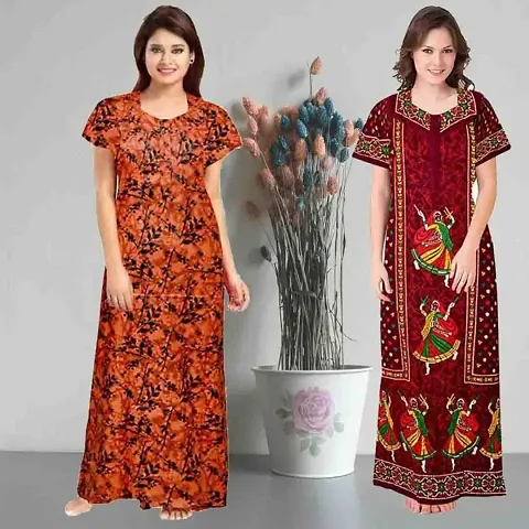 PMK FASHION 100% Nighty for Women |||, Long Length Nighty/Maxi||Night Gown/Night Dress/Nightwear Inner Sleepwear for Women's (Combo Pack of 2)