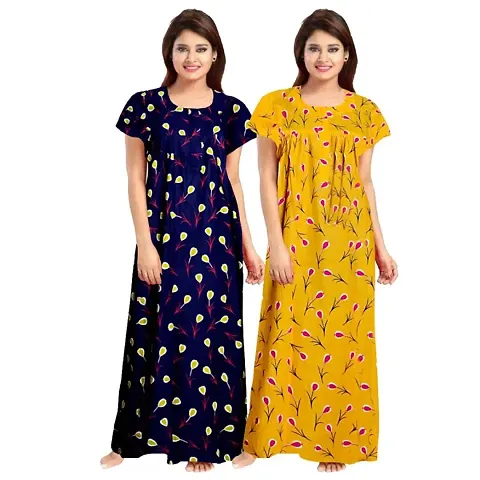 Womens Cotton Printed Nighty/Night Gowns - Pack Of 2/Cotton Nighty Combo For Women