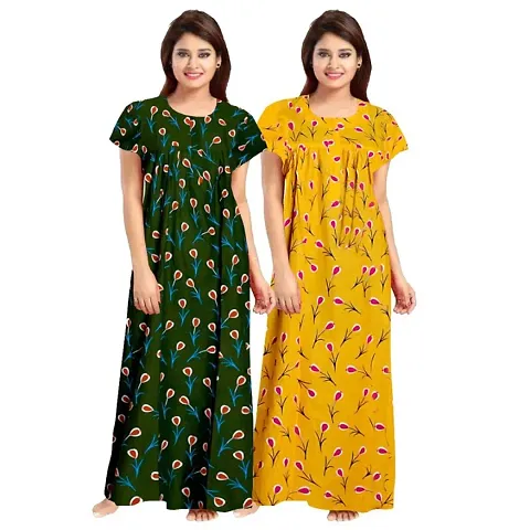 Womens Cotton Printed Nighty/Night Gowns - Pack Of 2