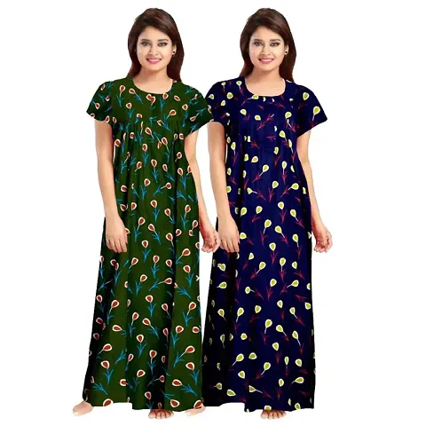 Womens Cotton Printed Nighty/Night Gowns - Pack Of 2/Cotton Nighty Combo For Women