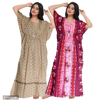 Classic Cotton Printed Kaftan Nighty for Women, Pack of 2-thumb0