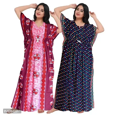 Classic Cotton Printed Kaftan Nighty for Women, Pack of 2