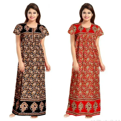 Pack Of2 Jaipuri Cotton Printed Nighty/Night Gown