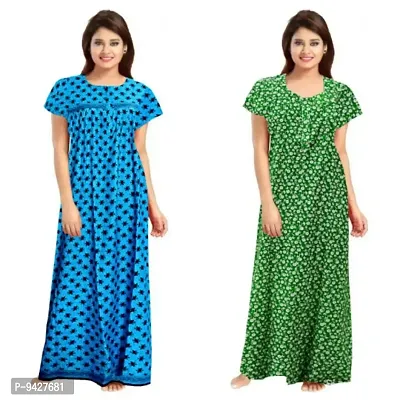 STYLISH COTTON PRINTED ROUND NECK NIGHTY COMBO FOR WOMEN