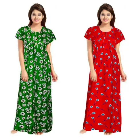 PMK FASHION 100% Nighty for Women || Long Length Nighty/Maxi/Night Gown/Night Dress/Nightwear Inner Sleepwear for Women's (Combo Pack of 2)