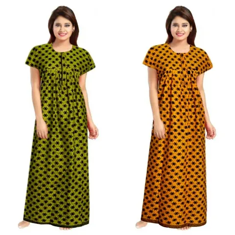 PMK FASHION 100% Nighty for Women || Long Length Nighty/Maxi/Night Gown/Night Dress/Nightwear Inner Sleepwear for Women's (Combo Pack of 2)