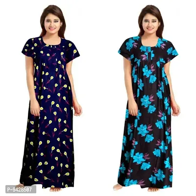 STYLISH COTTON PRINTED ROUND NECK NIGHTY COMBO FOR WOMEN-thumb0