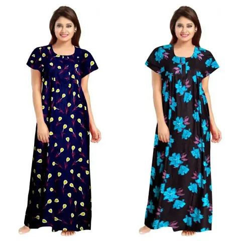 Pack Of 2 Cotton Printed Nighty/Night Gown