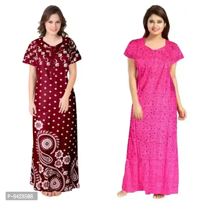 STYLISH COTTON PRINTED ROUND NECK NIGHTY COMBO FOR WOMEN