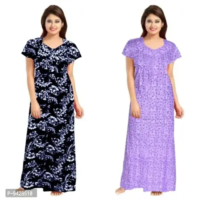 STYLISH COTTON PRINTED ROUND NECK NIGHTY COMBO FOR WOMEN