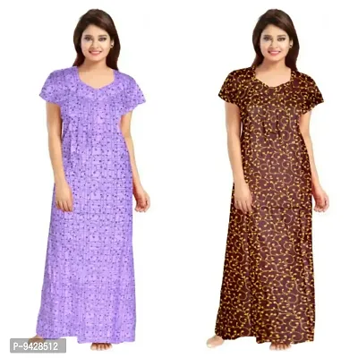 STYLISH COTTON PRINTED ROUND NECK NIGHTY COMBO FOR WOMEN