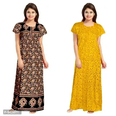 STYLISH COTTON PRINTED ROUND NECK NIGHTY COMBO FOR WOMEN