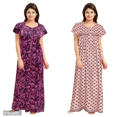 STYLISH COTTON PRINTED ROUND NECK NIGHTY COMBO FOR WOMEN