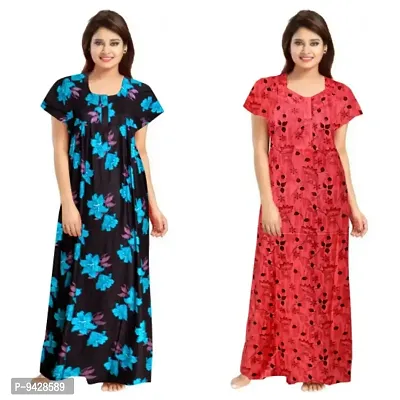 STYLISH COTTON PRINTED ROUND NECK NIGHTY COMBO FOR WOMEN