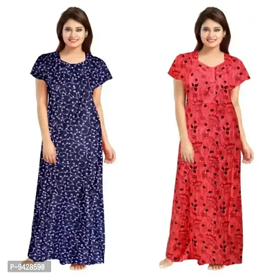 STYLISH COTTON PRINTED ROUND NECK NIGHTY COMBO FOR WOMEN