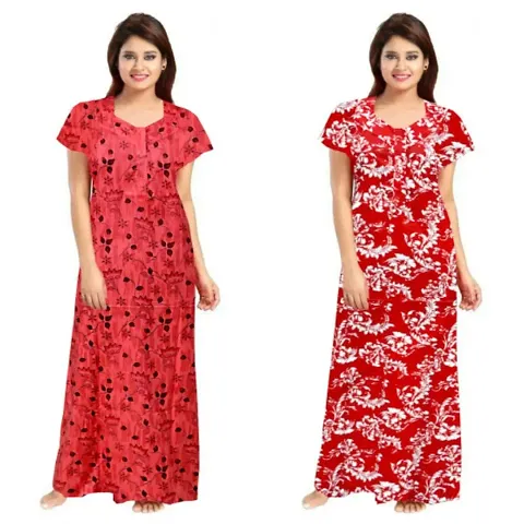 Pack Of 2 Cotton Printed Nighty/Night Gown