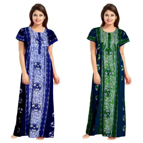 PMK FASHION 100% Nighty for Women || Long Length Nighty/Maxi/Night Gown/Night Dress/Nightwear Inner Sleepwear for Women's (Combo Pack of 2)