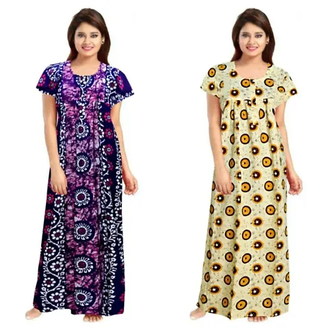 Pack Of 2 Cotton Printed Nighty/Night Gown