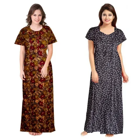 PMK FASHION 100% Nighty for Women || Long Length Nighty/Maxi/Night Gown/Night Dress/Nightwear Inner Sleepwear for Women's (Combo Pack of 2)