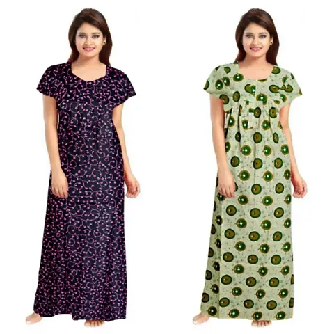 Pack Of 2 Cotton Printed Nighty/Night Gown