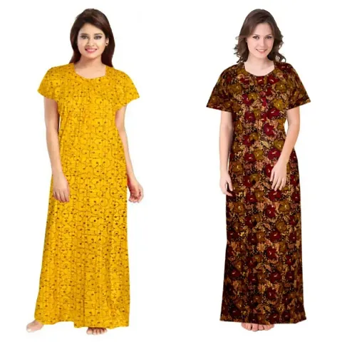 Hoorain Enterprises 100% Nighty for Women || Long Length Nighty/Maxi/Night Gown/Night Dress/Nightwear Inner Sleepwear for Women's (Combo Pack of 2)