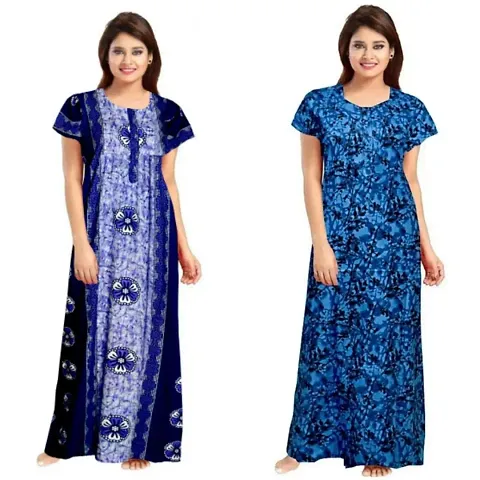 Pack Of 2 - Womens Cotton Printed Nighty/Night Gown