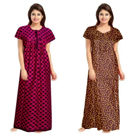 Pack Of 2 Cotton Printed Nighty/Night Gown